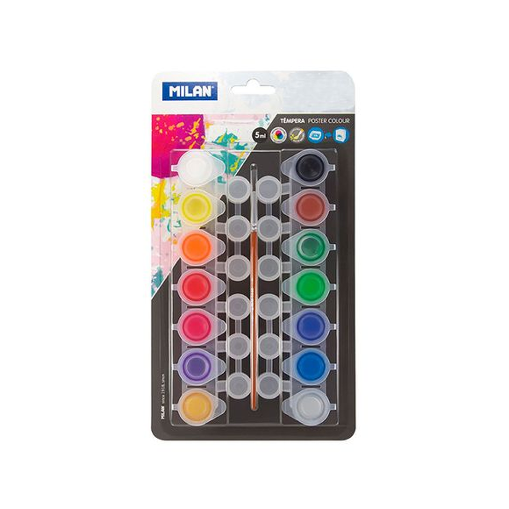 Milan Tempera 14x5ml + Brushe Bwm10244